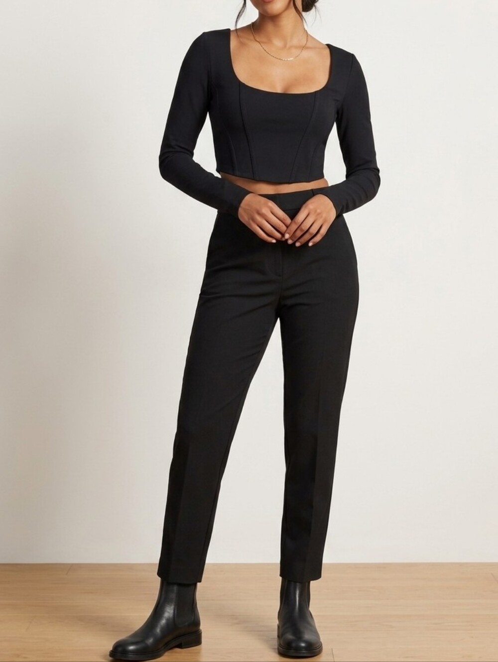 Dynamite Black Long Sleeve Square Neck Crop Top